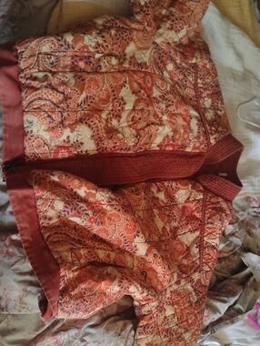 Quilted Paisley Bomber Jacket in Rust and Cream